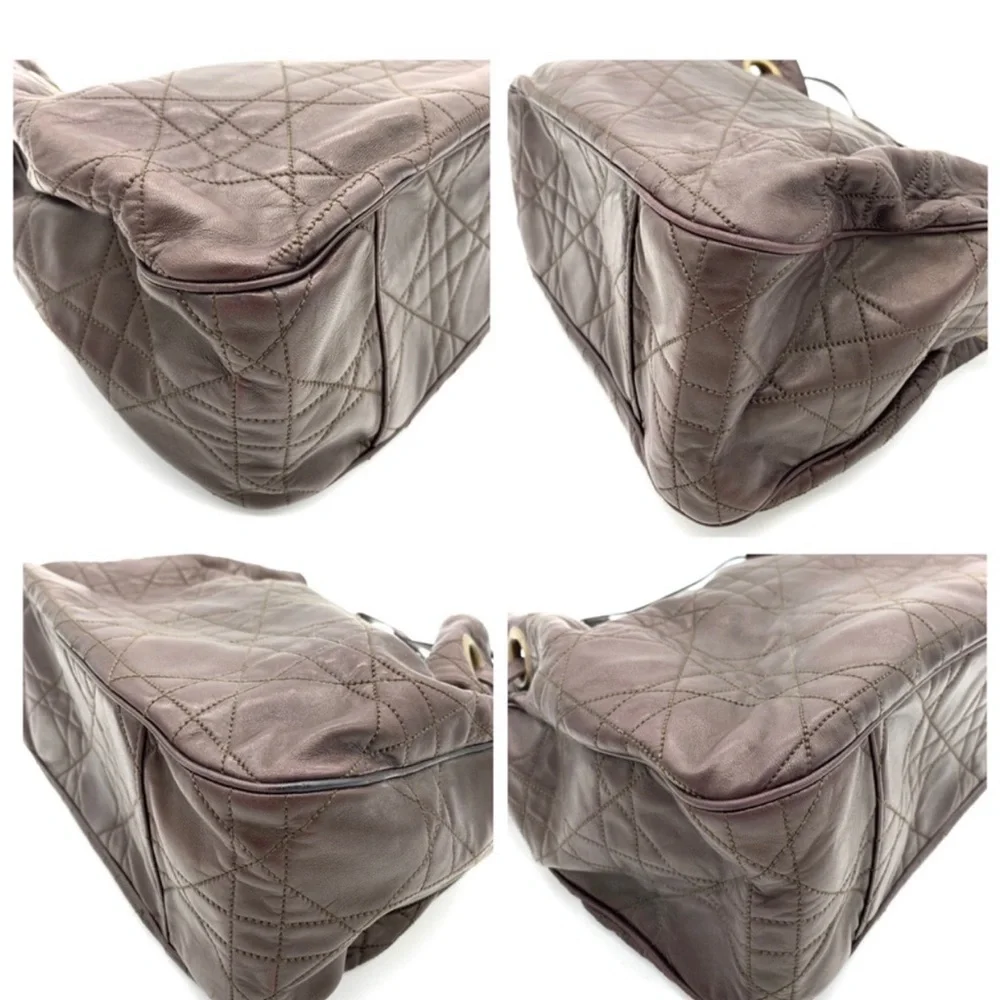 Christian Dior Vintage Brown Quilted Leather Cannage Drawstring Bucket Bag - Picture 10 of 12